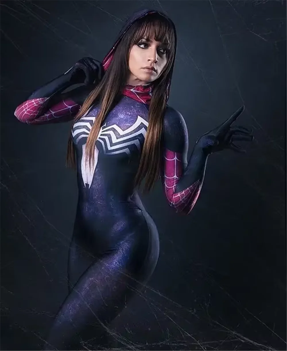 Halloween Adults Venom Gwen Stacy Spider Cosplay Costume Symbiote Superhero Zentai Suit Female Woman Full Bodysuit