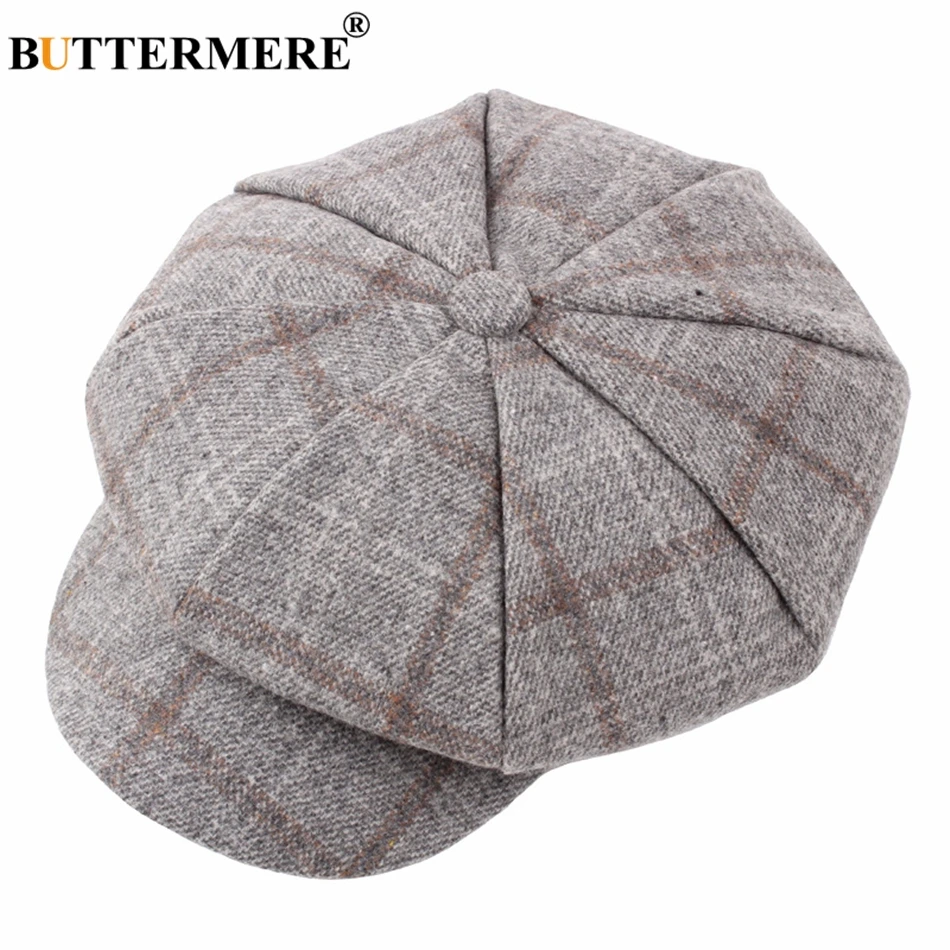 BUTTERMERE Women Wool Tweed Caps Newsboy Female Male Vintage Army Green Plaid Flat Caps Spring Painters Cabbie Duckbill Hat 2024