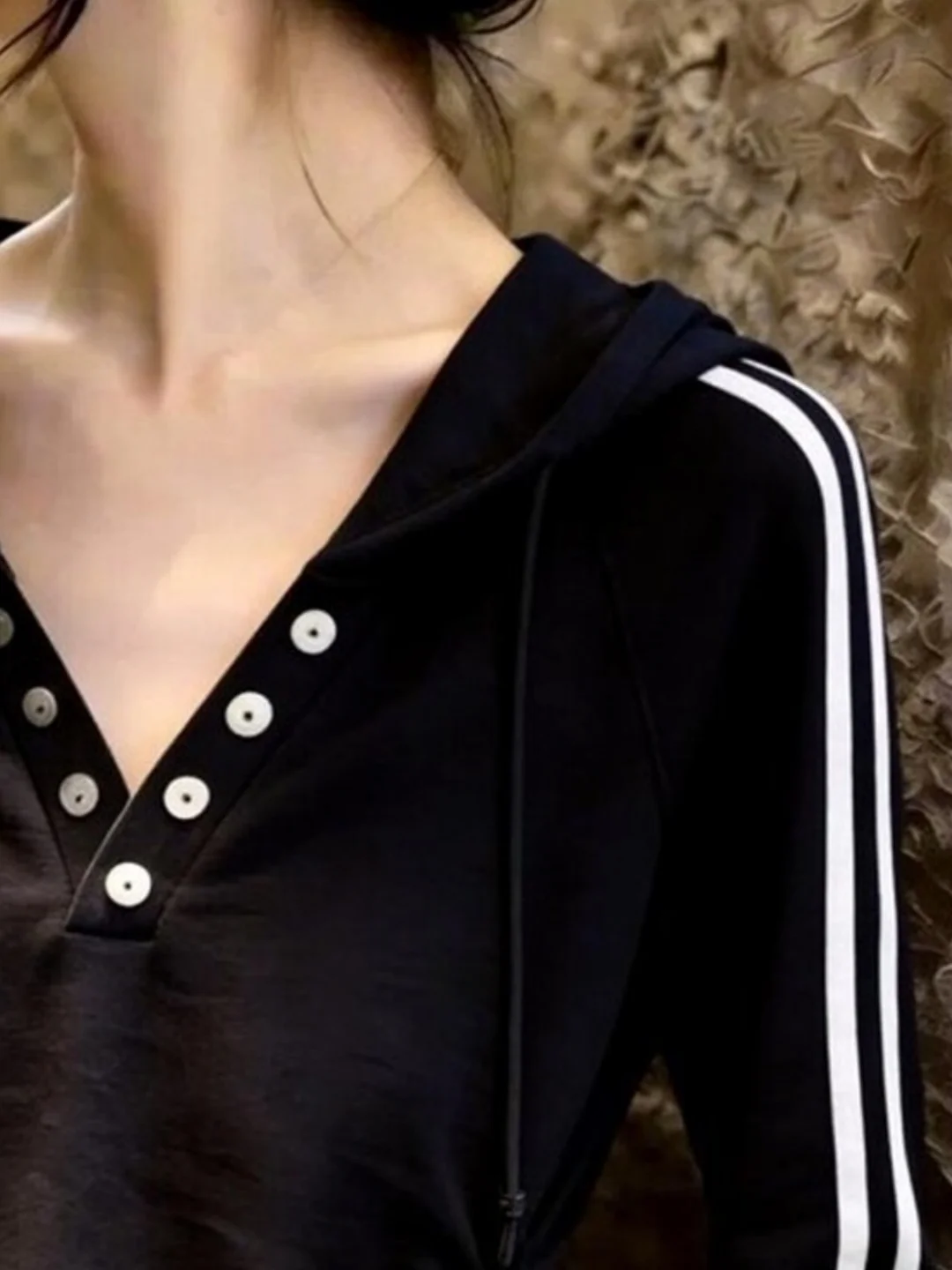 Retro Hooded Long Sleeve T-Shirt Women plus Size Design Sense Drawstring Waist Elegant Top Autumn New Style Big Code Fat MM