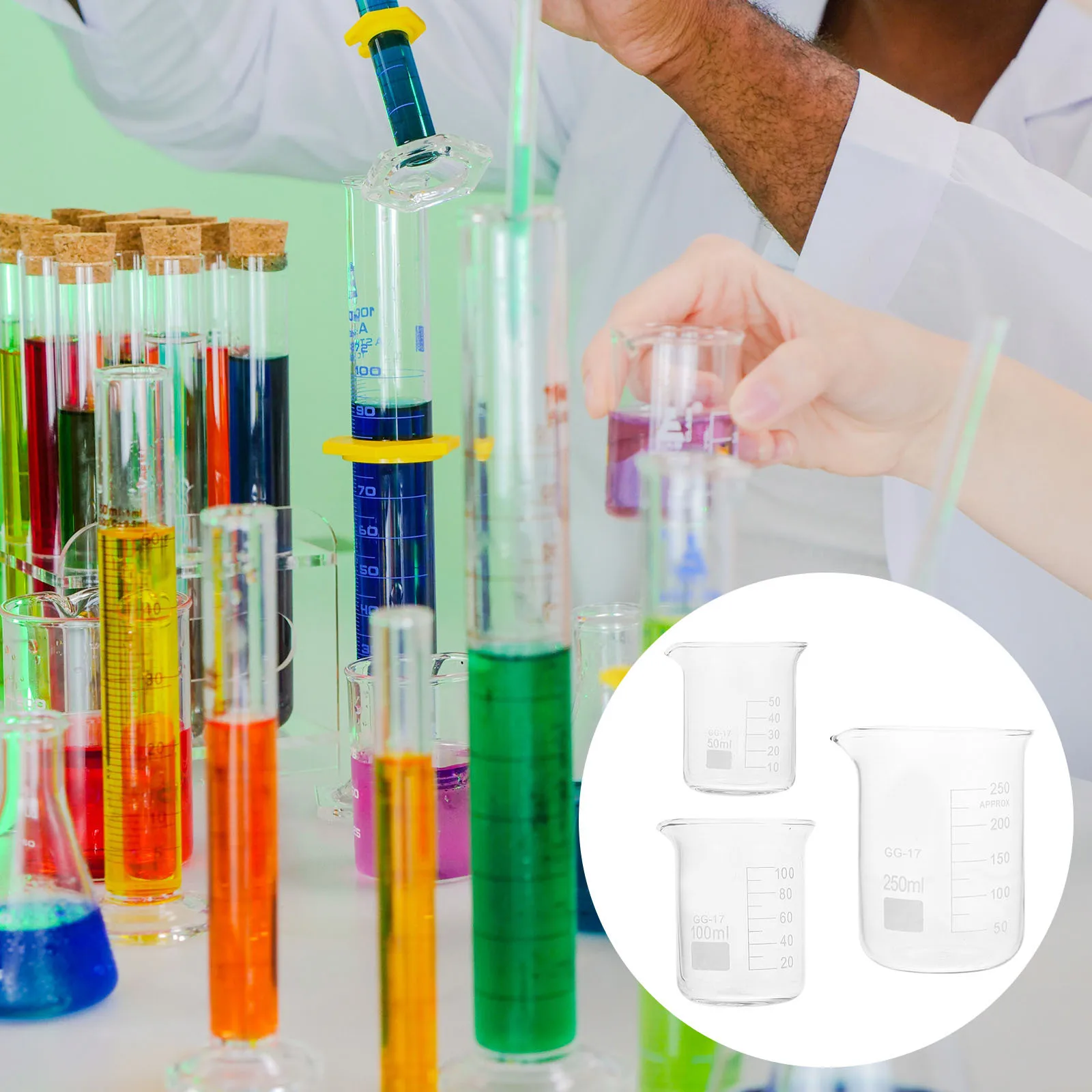 

3Pcs Laboratory Glass Beakers Durable Practical Measuring Device for Chemistry Classroom Research and Education