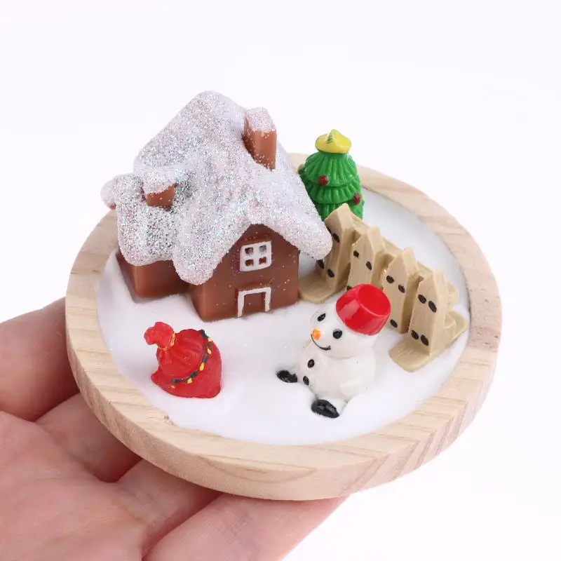 Mini casa de nieve navideña, adorno de escena de muñeco de nieve, árbol de Navidad, decoración de casa de muñecas, microadornos para paisajismo, regalos de navidad