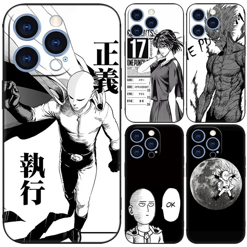 Anime One Punch Man Black Phone Case For Apple iPhone 15 14 13 12 Mini 11 Pro MAX XR X XS 7 8 Plus SE 2020 2022 Cover