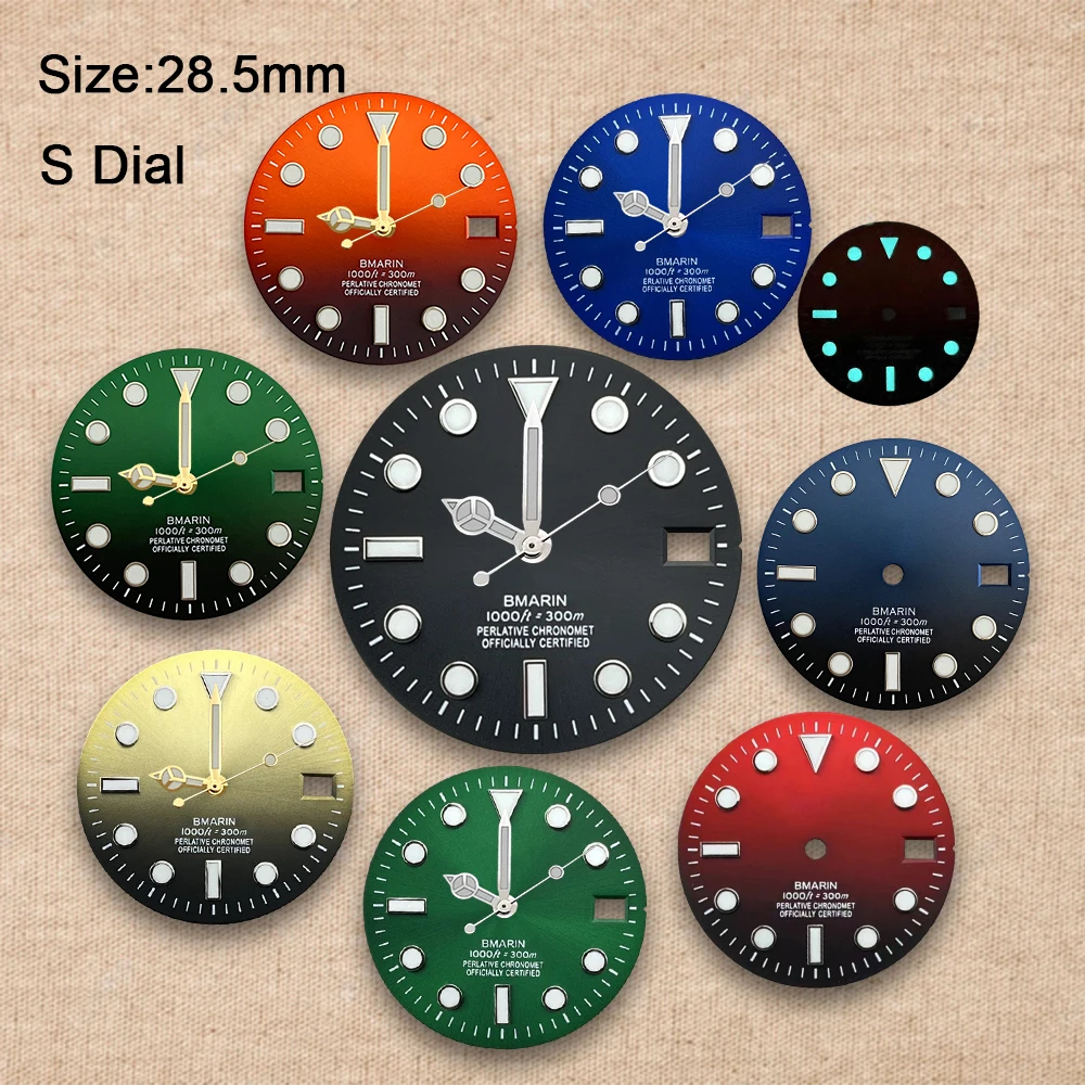 High Quality 28.5mm S Logo SUB Gradient Dial Fit NH35/NH36/4R/7S Movement Ice Blue Luminous Watch Modification Accessories