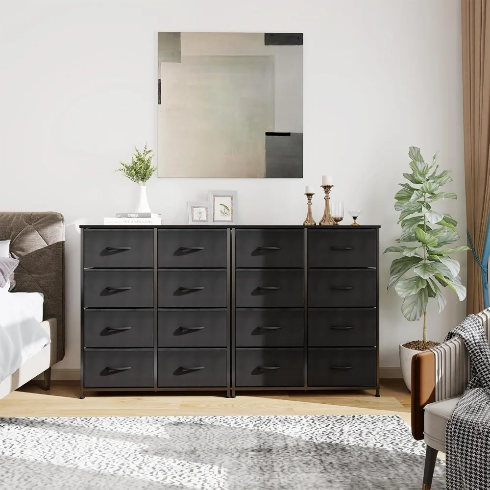 

8-Drawer Fabric Storage Dresser with Metal Frame, Wooden Top for Bedroom, Living Room, Small Spaces Black