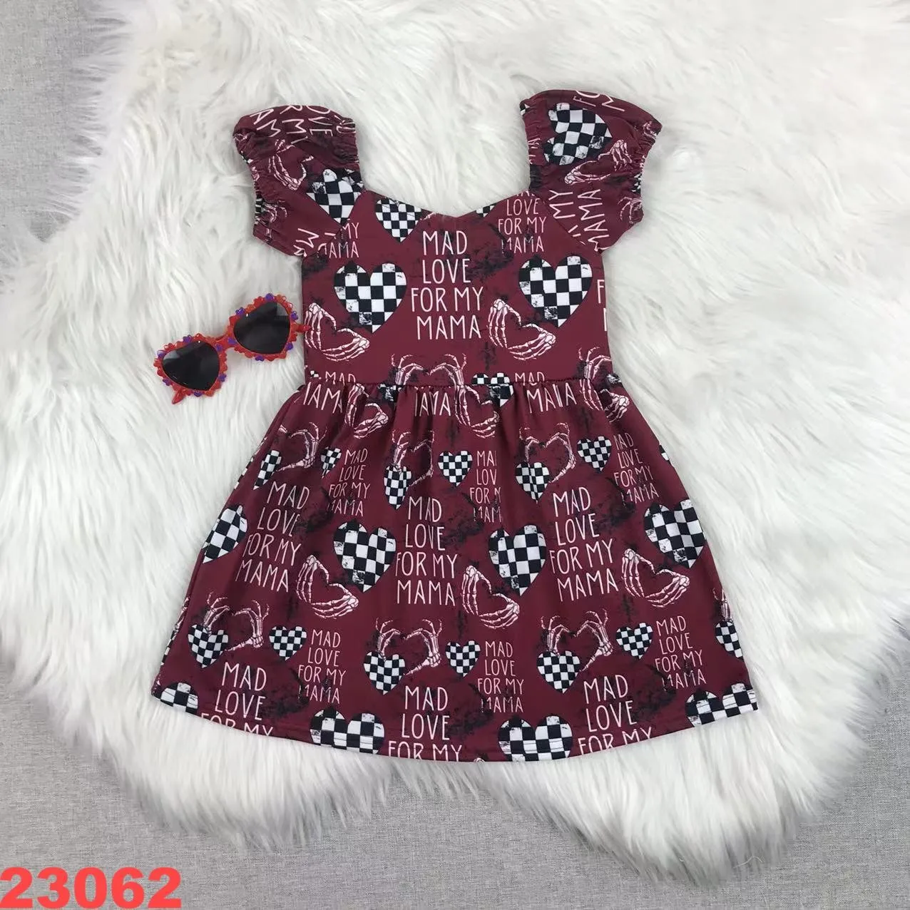 Valentines Day Little love Girl Baby Dress Red Love Heart Romantic Pattern 0-14 Years Old Long Cotton Childrens Clothes