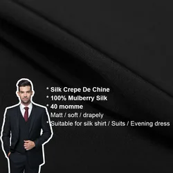 100% SILK CREPE DE CHINE 140cm width 40momme Natural Silk Fabric Heavy Silk Suit Set Silk Fabric Black 03