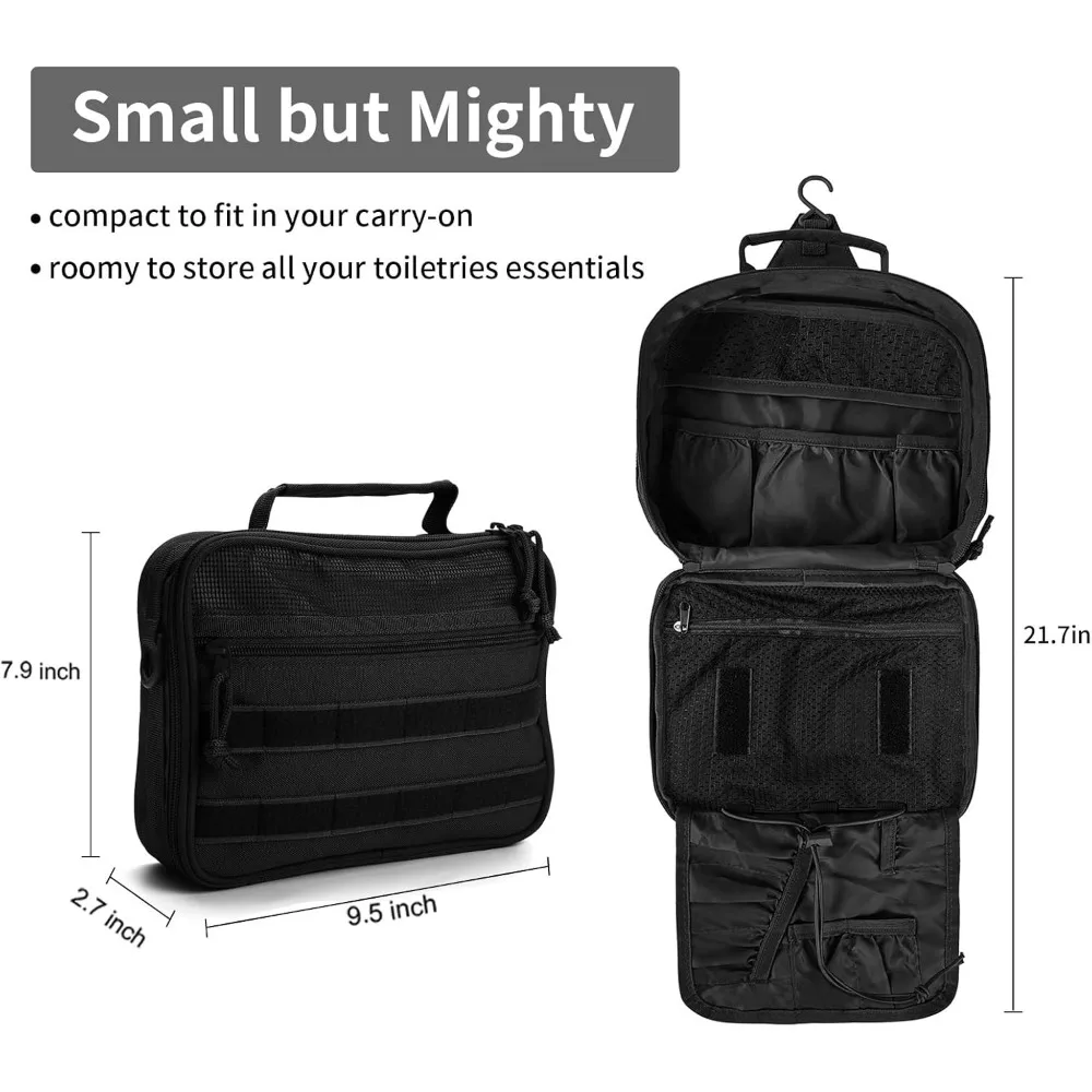 حقيبة سفر لأدوات الزينة للرجال، حقيبة أدوات الزينة التكتيكية المدمجة للرجال، حقيبة أدوات الزينة المعلقة، حقيبة الاستحمام، طقم السفر (أسود)