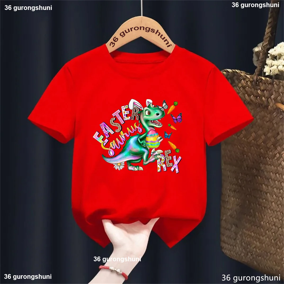 Camiseta para niños 2025, camiseta de Pascua Saurus Rex, Top informal blanco de manga corta, camiseta de moda para niños y niñas, camisetas para el día de Pascua