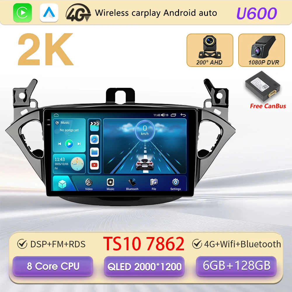 Carplay 2 Din Android 16 autoradio audio multimedia voor Opel Corsa E 2014 2015 - 2019 GPS navigatie autostereo monitor BT WIFI