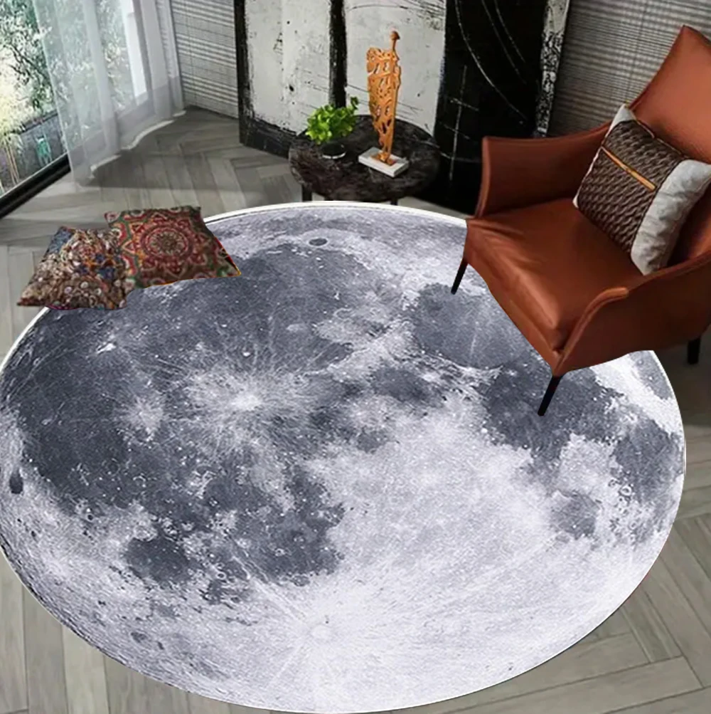Realistic Lunar Round Rug Living Room Decor Sofa Rug Bedroom Bedside Rug Lounge Art Coffee Table Floor Mat Entrance Door Mat