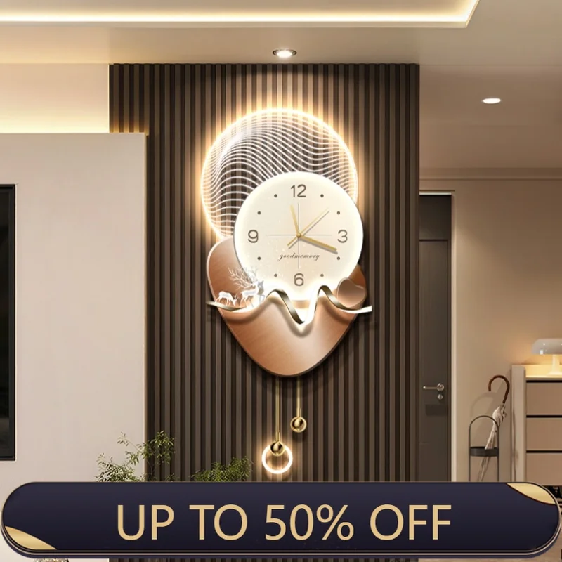 Luxury Wall Clock Emit Light For Living Room Sofa Dining Study Minimalist Decoration LED Mural Lamps Pointer Lustre Home Fixture