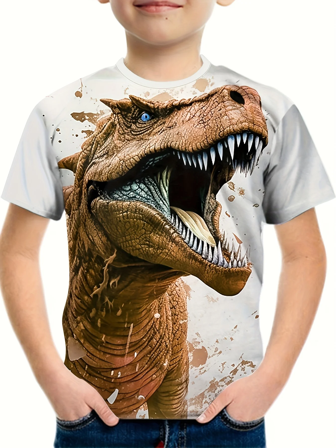 Kinder kleidung Jungen T-Shirt Kurzarm Mädchen T-Shirt 3d Cartoon Dinosaurier lässig Rundhals-T-Shirts Kinder Sommer Kleidung Tops – Detail 9