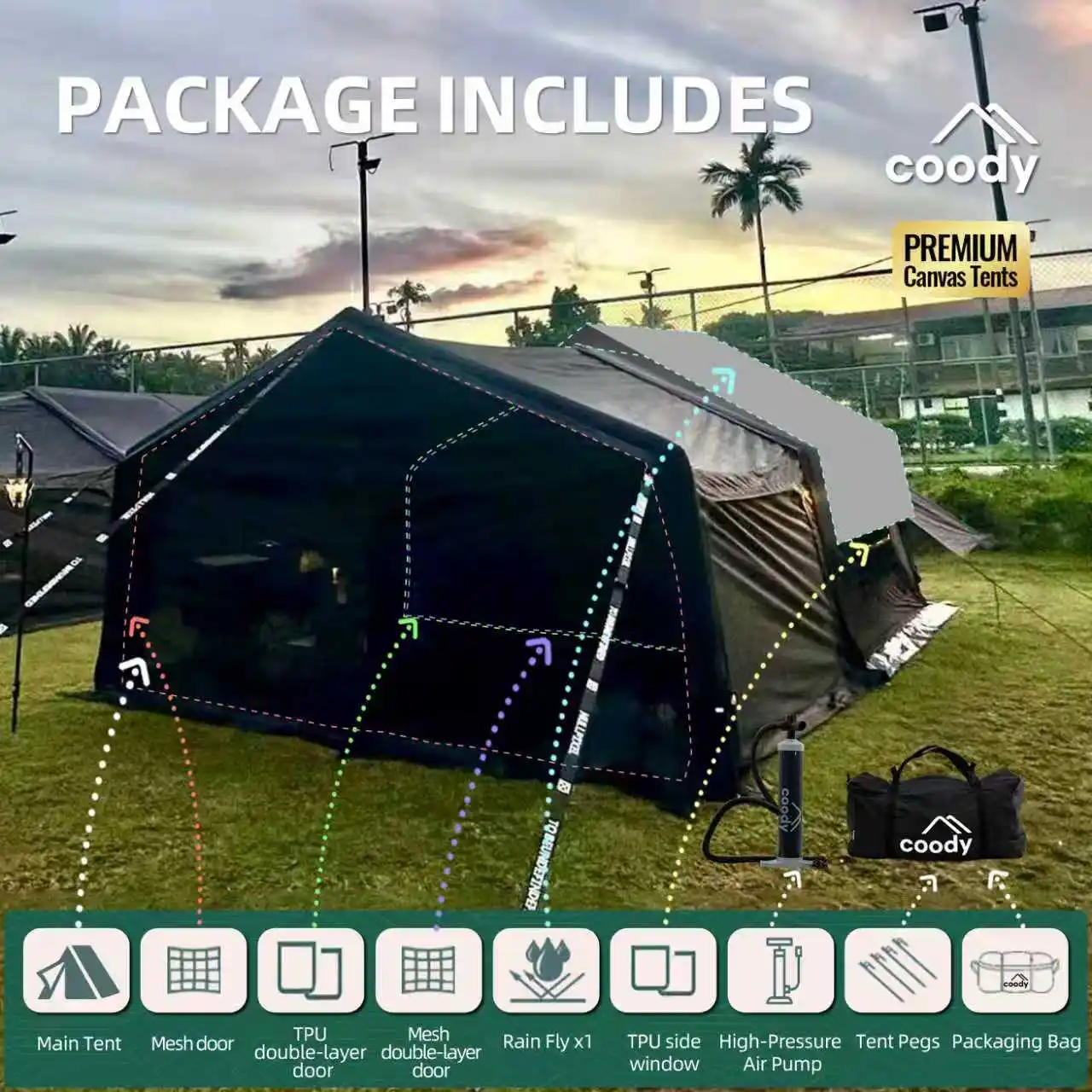 

10.0+Inflatable Foyer Air Tent-Black Outdoor Family 3-6 Person Family Camping Outdoor Portable Folding Inflatable Tent