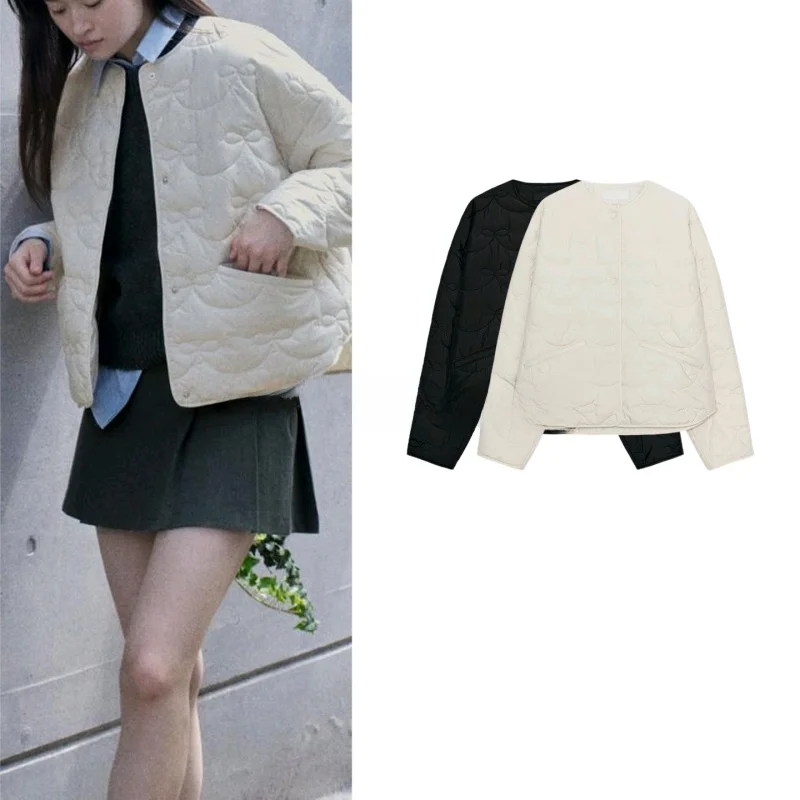 

Fall New Arrival Minimalist Style Long Sleeve round Neck Pocket Decorated Knot Stitching Coat Simple Elegant Women'...