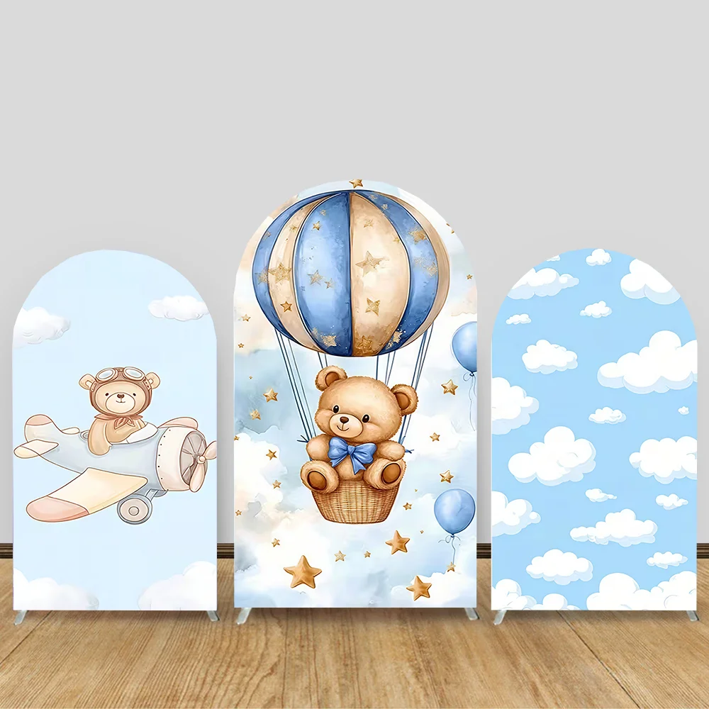 Bear Arch Backdrop Cover Oh Baby Cloud Balloon Arched Wall Covers Stretchy Background for Baby Shower Party Decorations