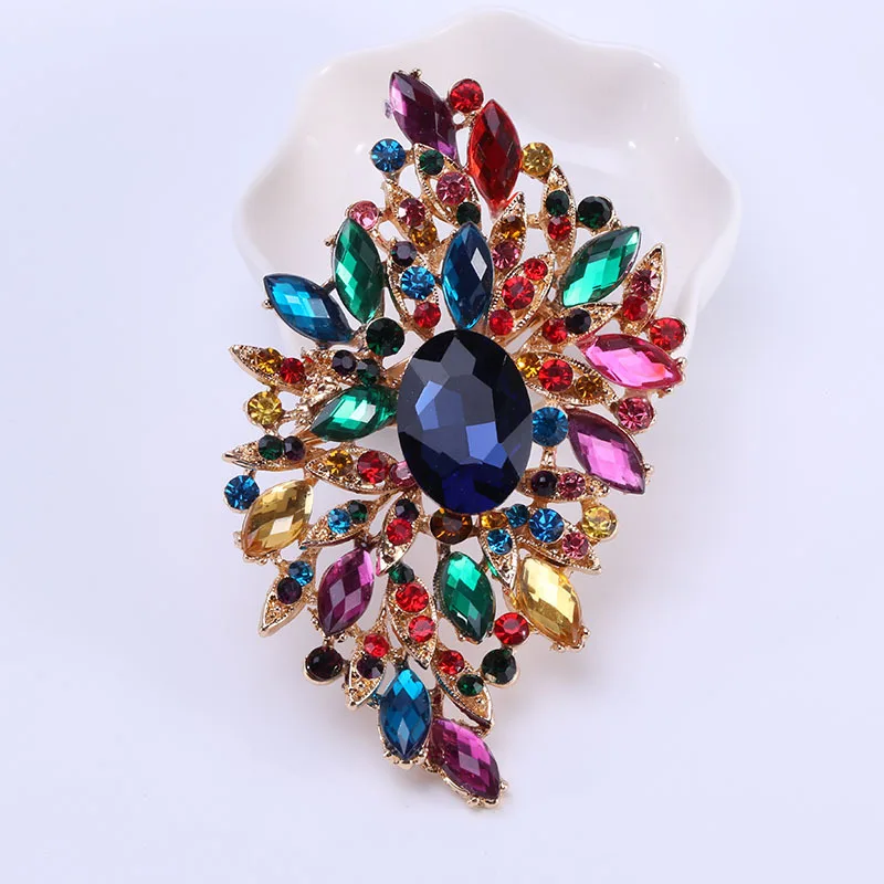 Broche de vidro manchado para mulheres, Glamoroso Refinado, Cristal Grande, Acessórios de Roupas Femininas, Luxo High End