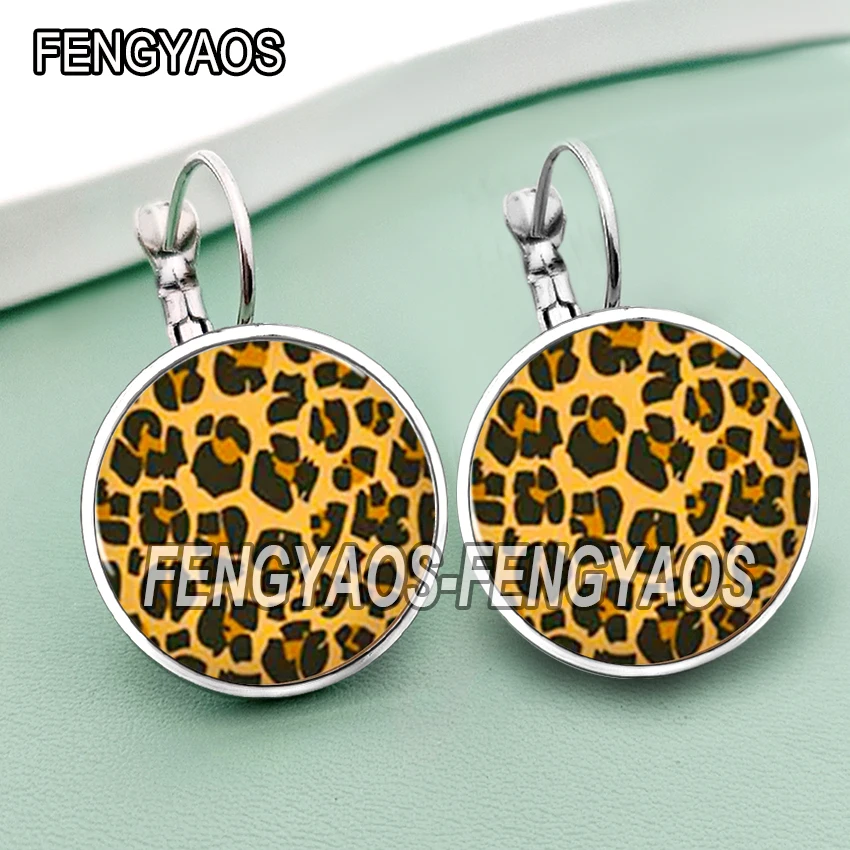 Colorful Leopard Stud Earrings for Women Bright Color Earring Glass Cabochon Summer Hook Ear Jewelry for Girls