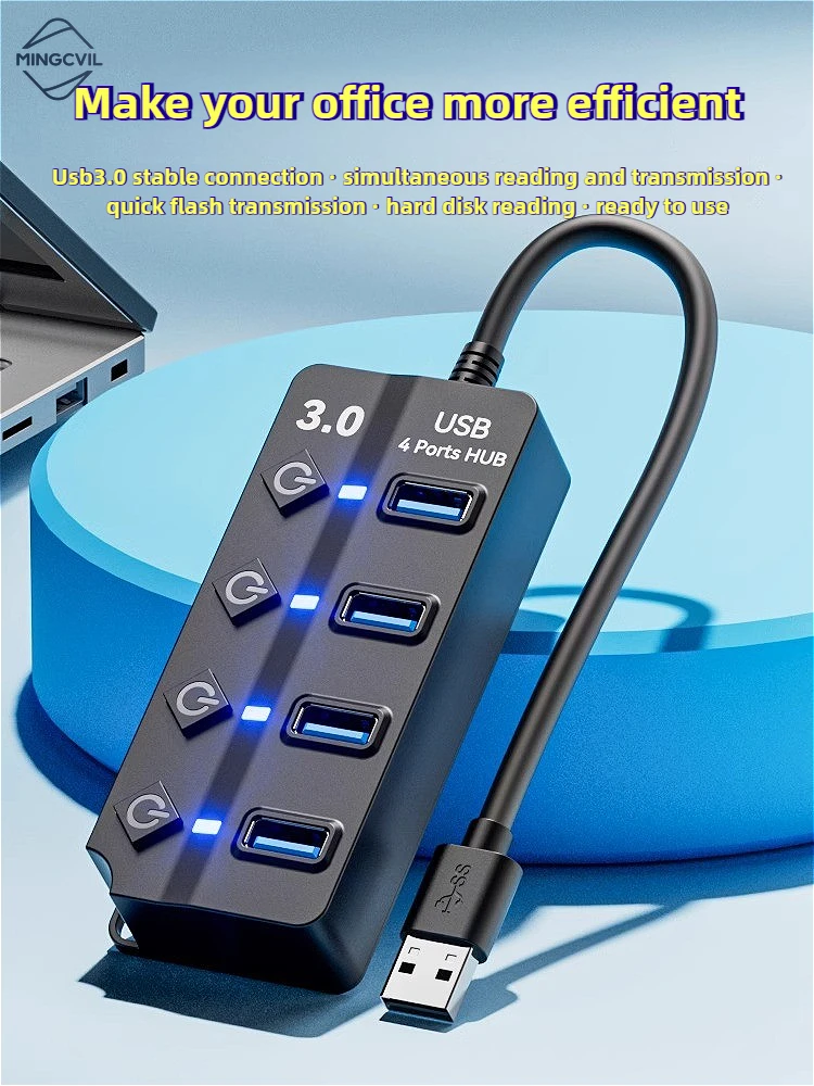 MINGCVIL 30 سنتيمتر كابل USB 3.0 4/7 ميناء متعدد USB الفاصل محور 3.0 USB محور متعدد المتوسع التبديل محور محطات الإرساء