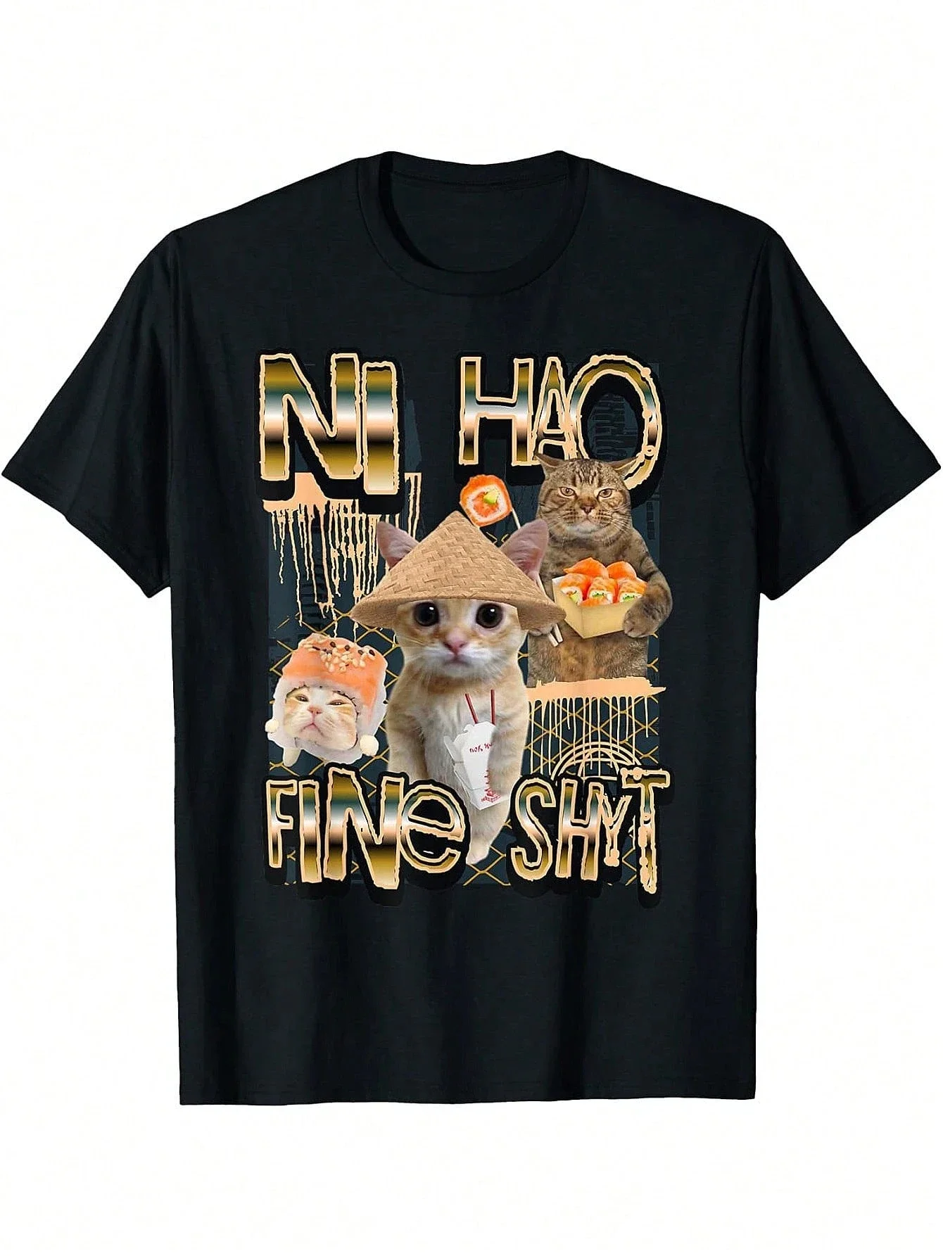 Camiseta de hombre de algodón con estampado retro de streetwear, cuello redondo, manga corta, con meme divertido 'Brainrot' de la generación Z, modelo 2026 Ni Hao Fine Shyt