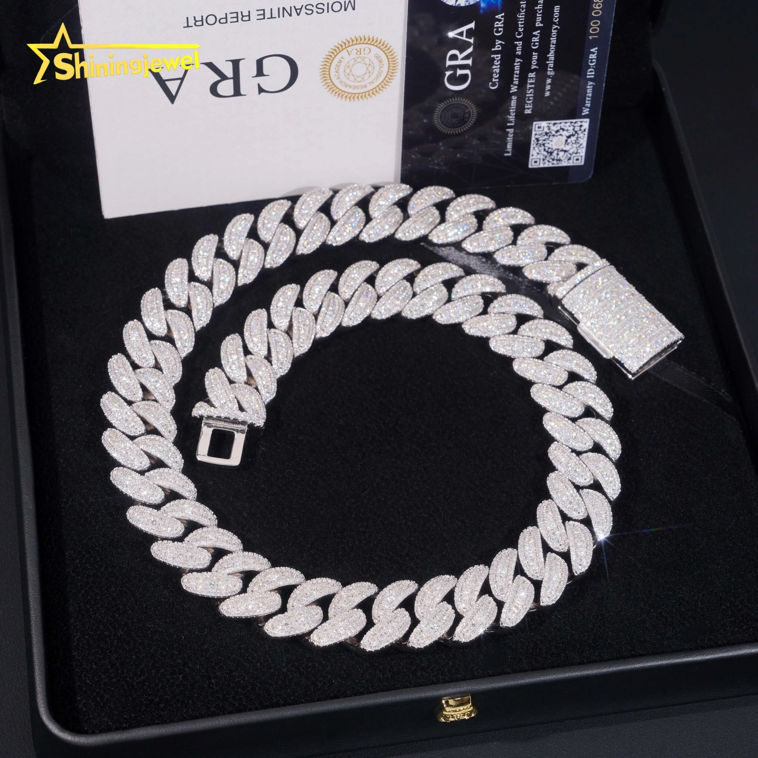 Solid Luxury Mens Heavy Iced Out Maimi Hip Hop 18mm 925 Silver VVS Moissanite Cuban Link Chain..