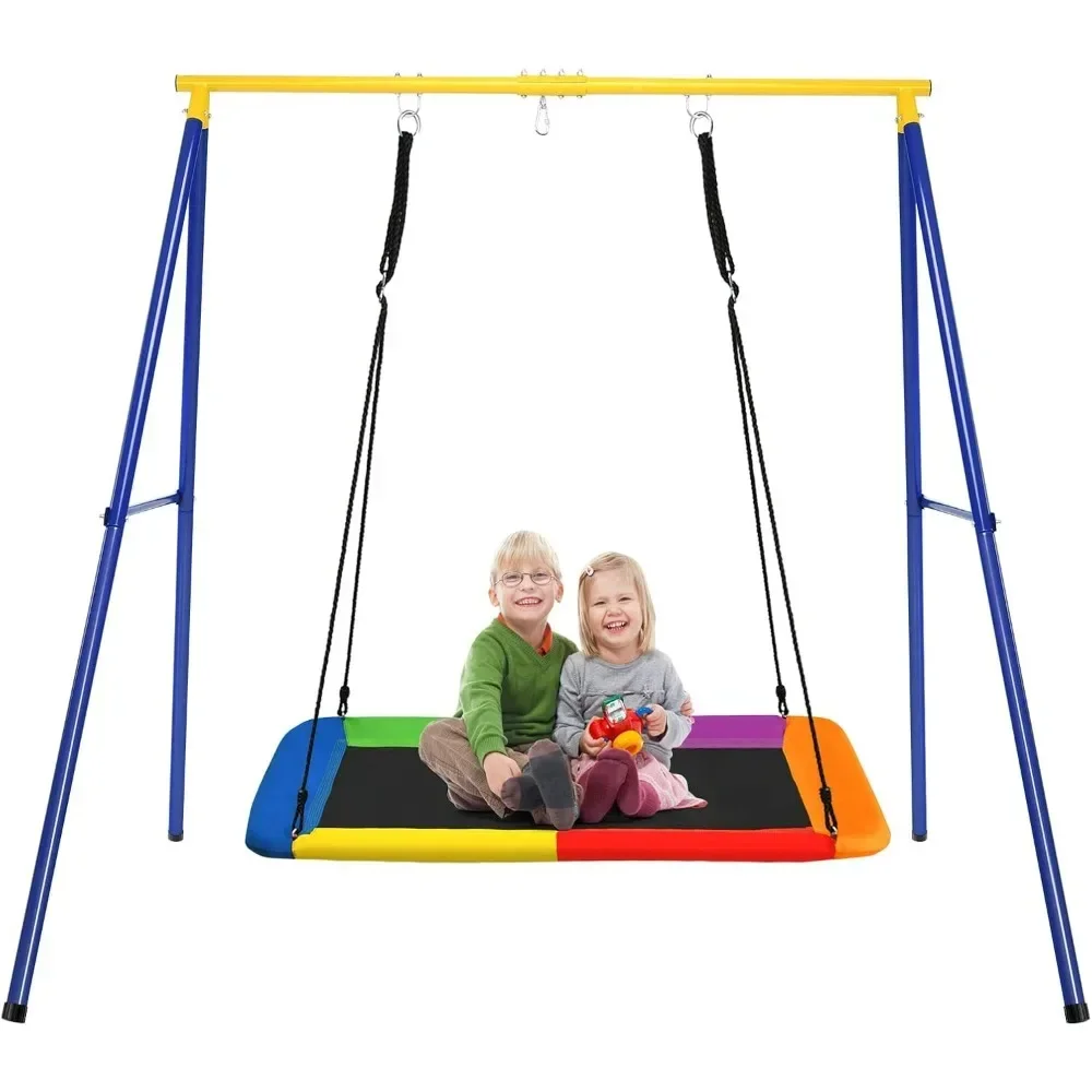 

550lbs Swing Frame Stand with 60'' Platform Swing, A-Frame Swing Sets for Backyard All Weather w/Ground Stakes