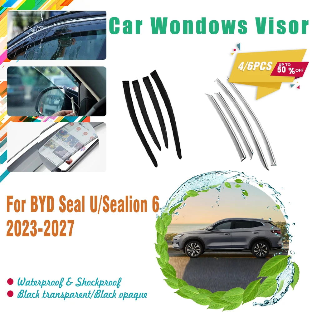 

Car Window Visors For BYD Sealion 6 DM-i Seal U EV Song Plus SA3 2023~2027 Sun Rain Deflector Guard Trim Covers Auto Accessories