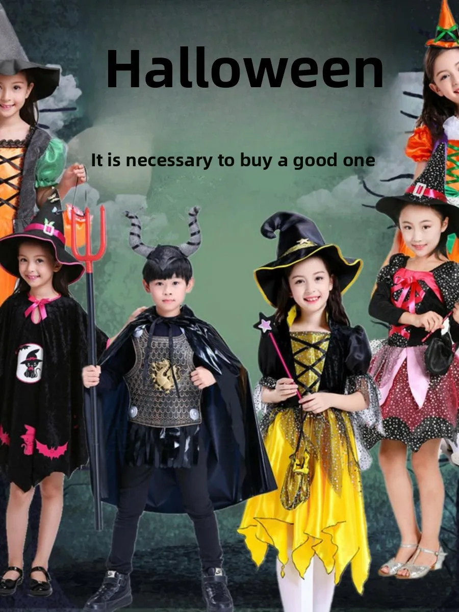 

Детский костюм на Хэллоуин, ролевая одежда для косплея ведьмы, одежда для выступлений для мальчиков и девочек, маленький наряд ведьмы