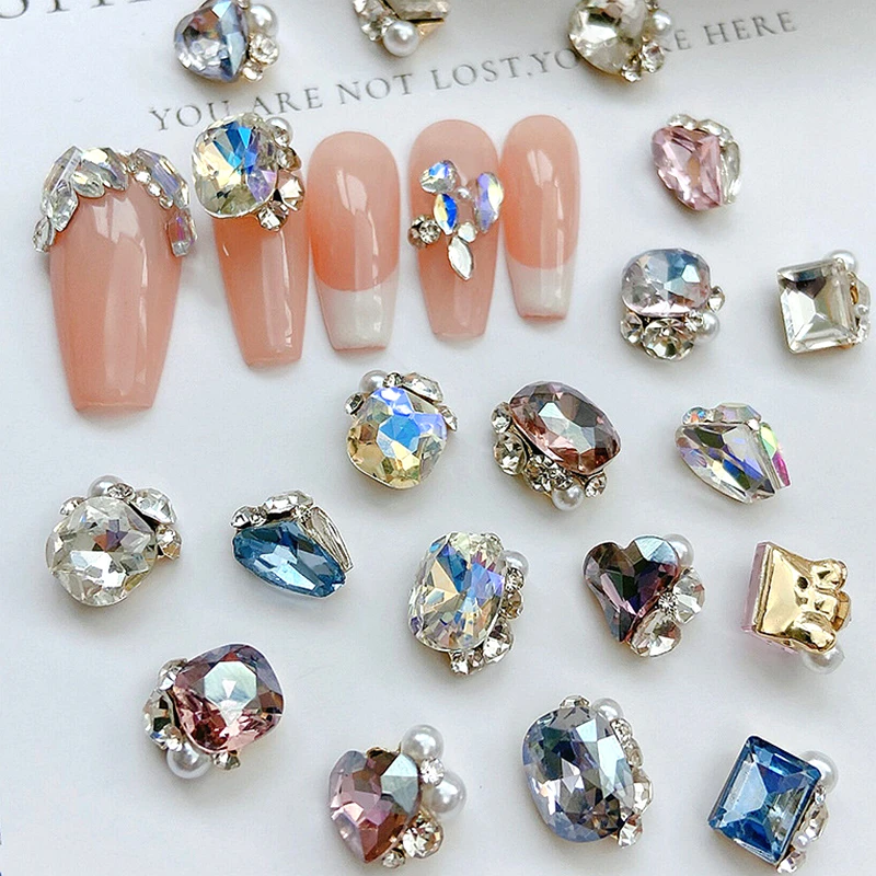 5PCS Stacked 3D Nail Art Rhinestones Colorful Crystal Diamond Pearl Accessories Pile For Manicure Nails Decoration Supplies