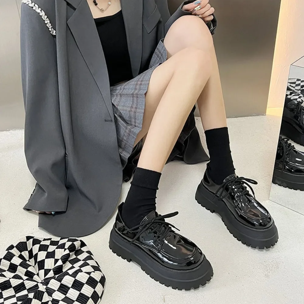 Japanese Harajuku Style Pumps for Women Fashion Casual New Designer Autumn Winter Patent Leather Platform Shoes Loafers Women