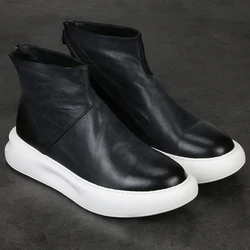 High top motorcycle leather boots leather men's casual trend zipper board shoes everything with simple platform shoes