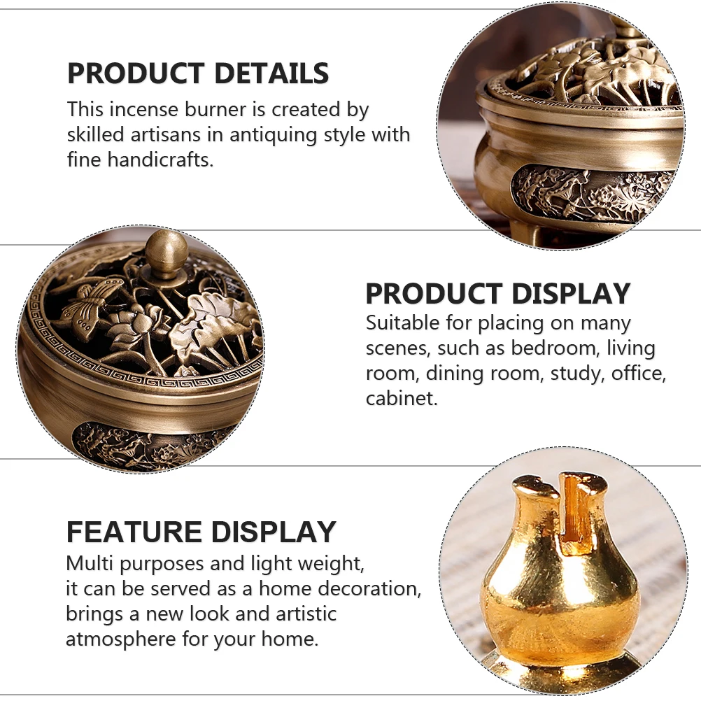 

1 set 1 Set Style Incense Burner Ornament Aroma Stove Censer Holder Desktop Home Decor Bedroom Office Light Weight Alloy