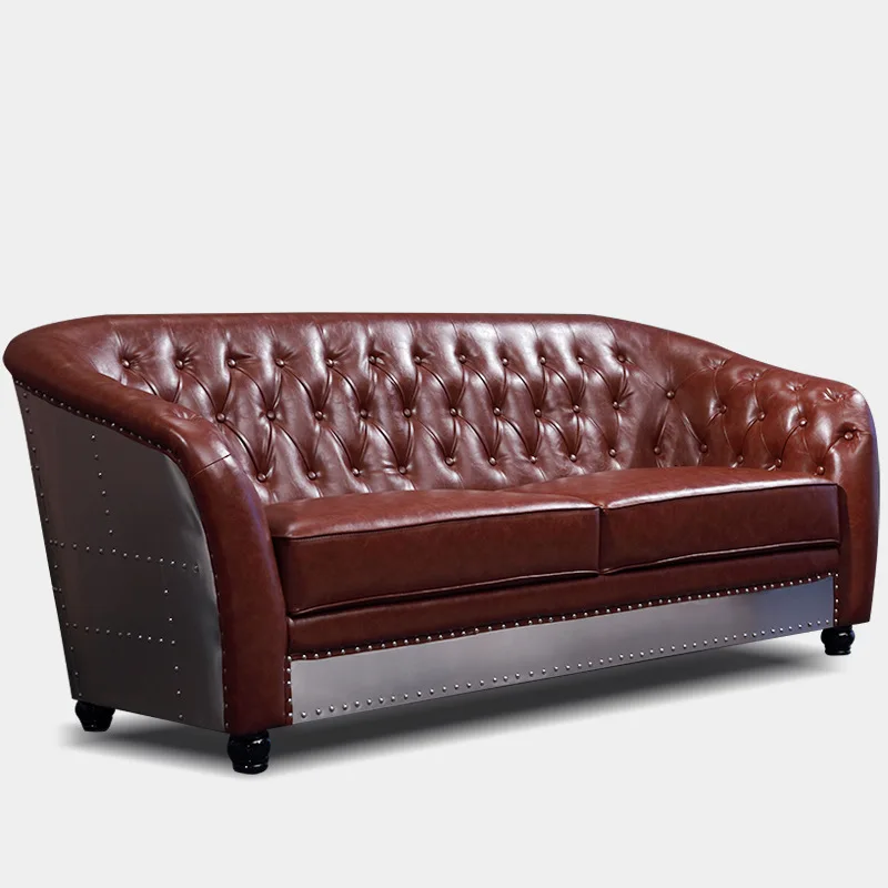 

European and American, industrial style, genuine leather, sofa, cigar, retro, aluminum leather, coffee