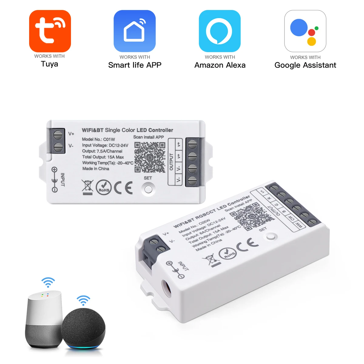 DC12V-24V Controller per RGB Tape Bluetooth Control Dimmer Switch WiFi CCT RGBW LED Strip Light Controller per Tuya Alexa Google