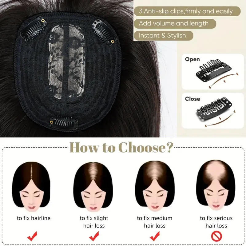 Doreen-Topper de cabello con flequillo para mujer, cabello humano Remy Real con Base de seda de pelo fino con trama de cabello, 13x13cm, 8 \