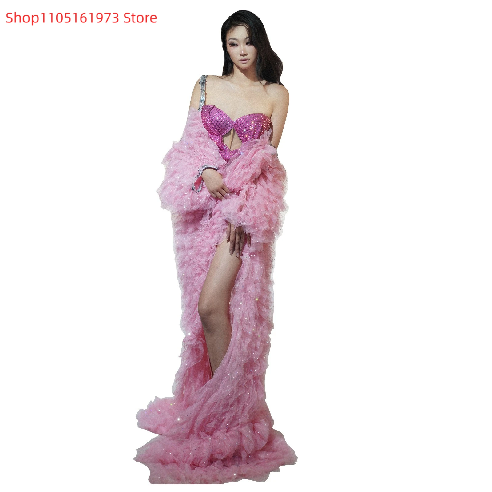 高級カスタムドレスワンピースメッシュジャケット、ダイヤモンドがちりばめられたデザインセンス、キャットウォーク、司会、パーティー、パフォーマンス、ステージ衣装