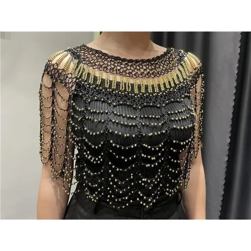 L'VOW Gatsby Écharpe pour femme des années 1920 à paillettes pour mariage Châle à franges, Doré et noir