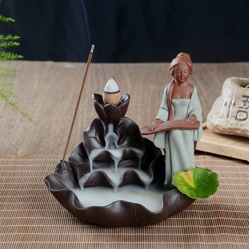Creative Purple Clay Ceramic for Women with Music, Chess, Calligraphy, and Painting, Backflow Incense Burner Deco
