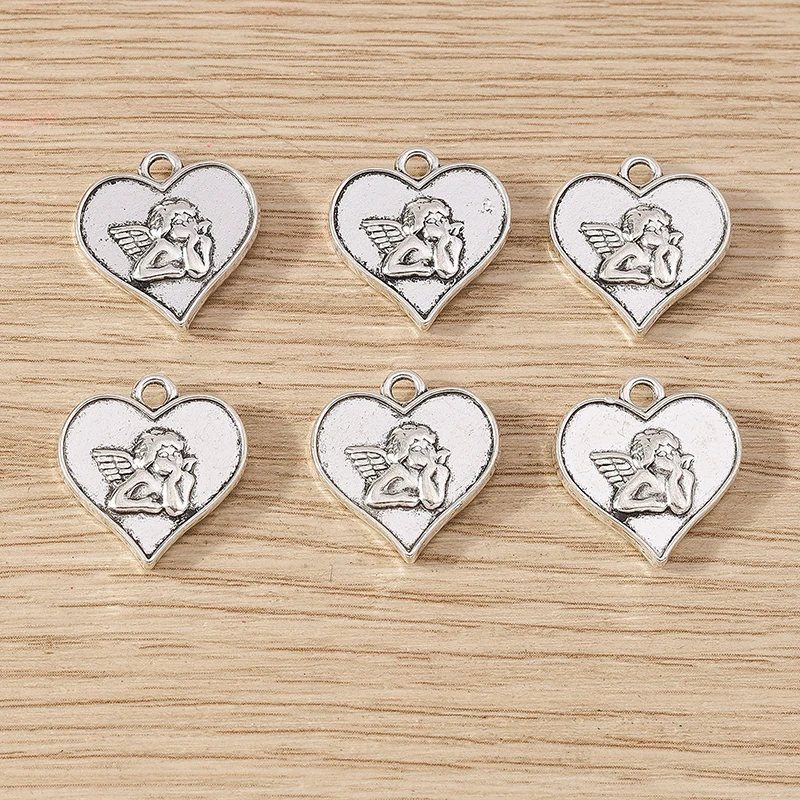 10pcs 17x18mm Cute Alloy Love Heart Angel Charms Pendants for Jewelry Making Drop Earrings Necklaces Bracelet DIY Craft Supplies