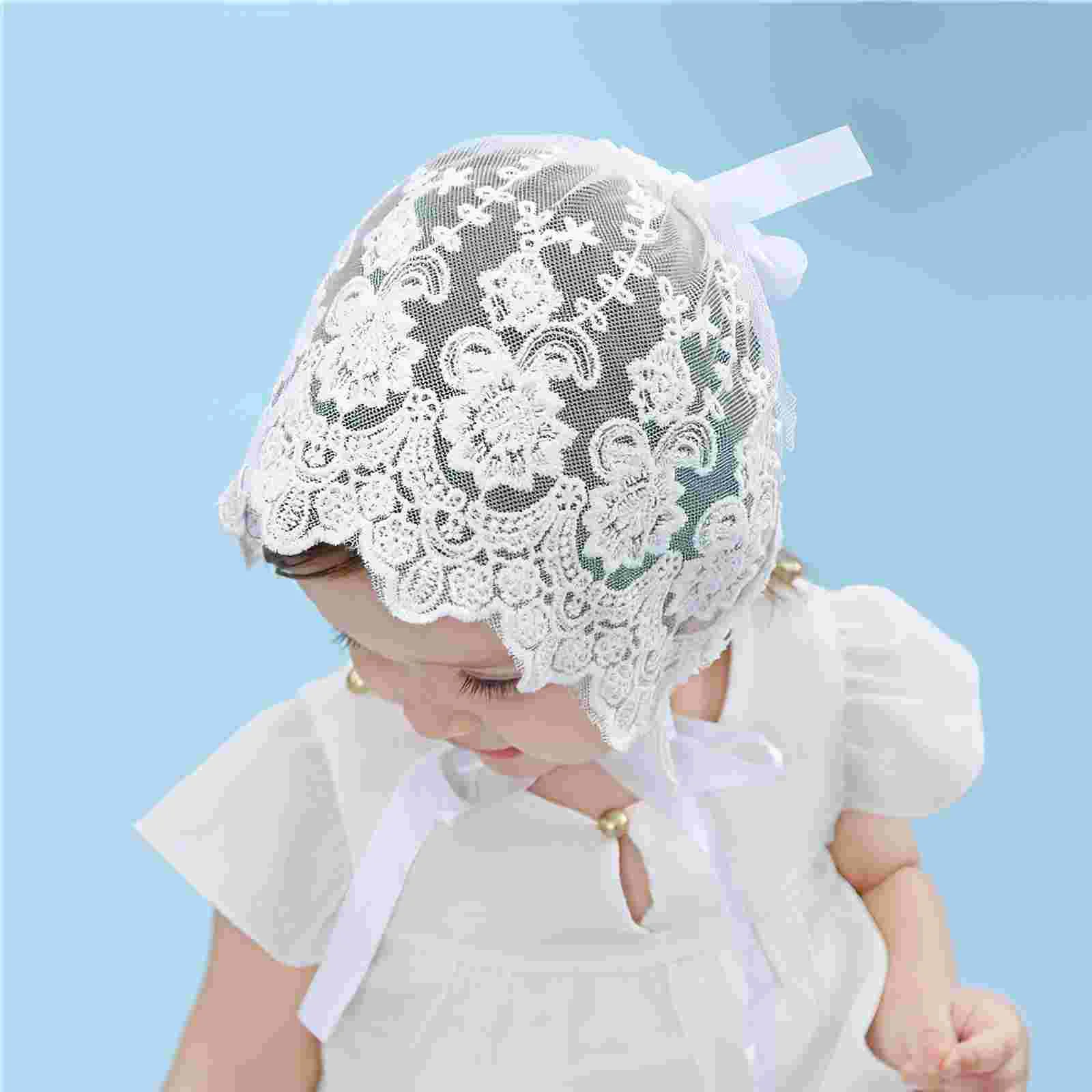 1 Buah Topi Katun Renda Bayi Menggemaskan Topi Cantik Hiasan Kepala Pola Bunga untuk Balita Bayi (Putih)