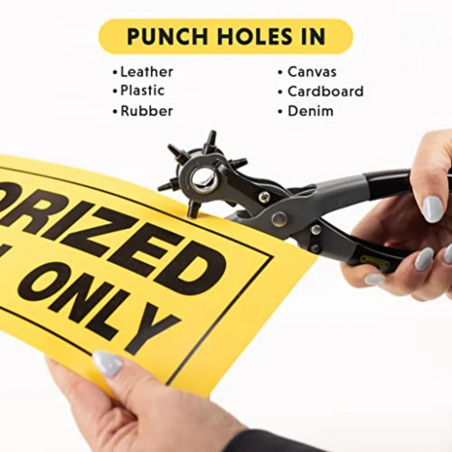 เครื่องมือเจาะรูหนังแบบทั่วไป พร้อมหัวเจาะ 6 ขนาดสำหรับงานหนัง ยาง พลาสติก งานอดิเรก และงานฝีมือ