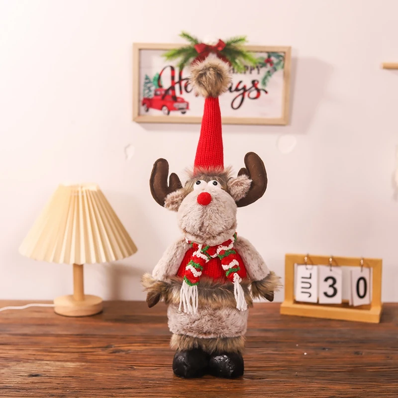 Muñeca de Navidad retráctil para decoración del hogar, ciervo, accesorios de ventana, interior, vacaciones