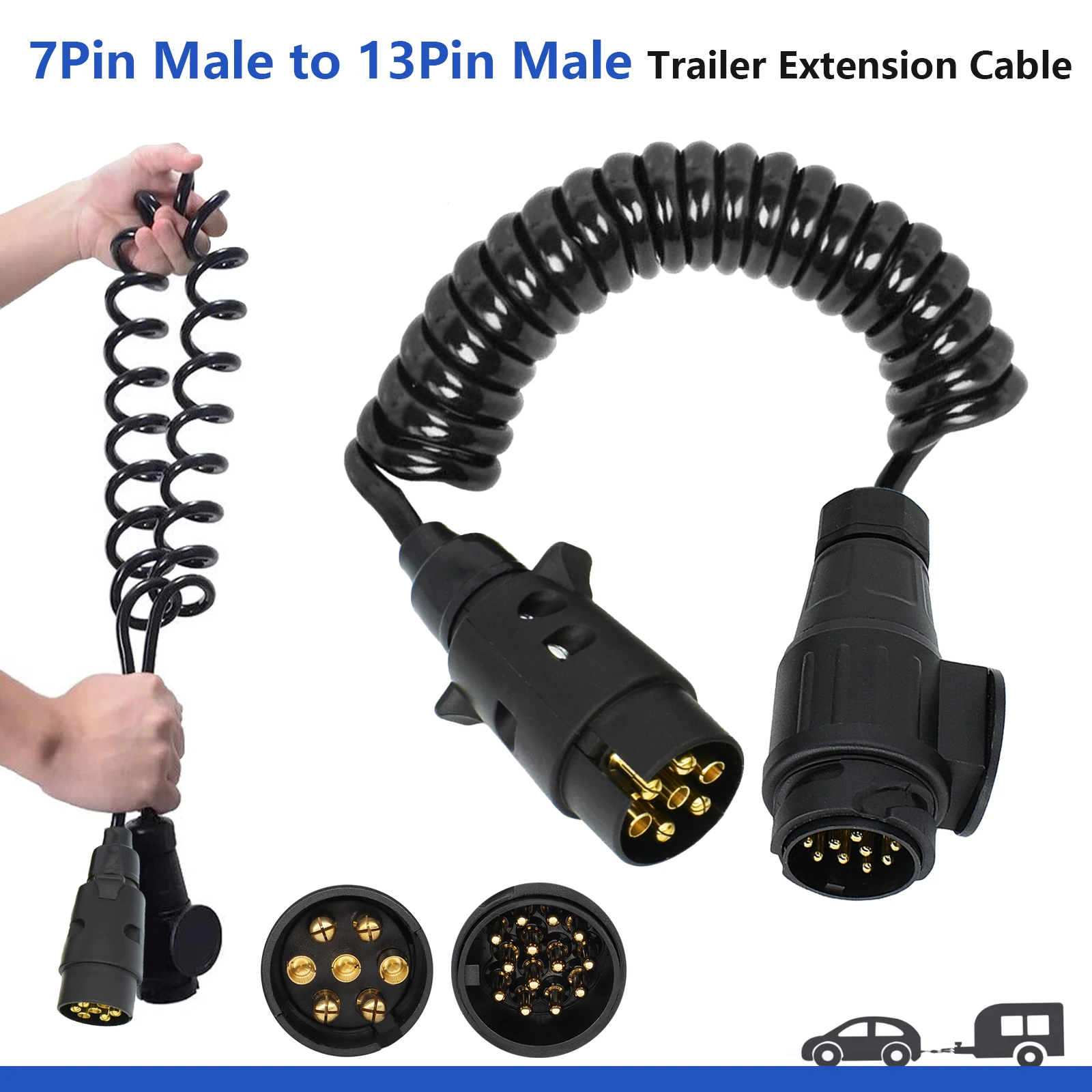 3m Long 7 Pin Male to 13 Pin Male Trailer Extension Lead Curly Cable Towing Plug Trailer Light Connector Car Trailer Accessories