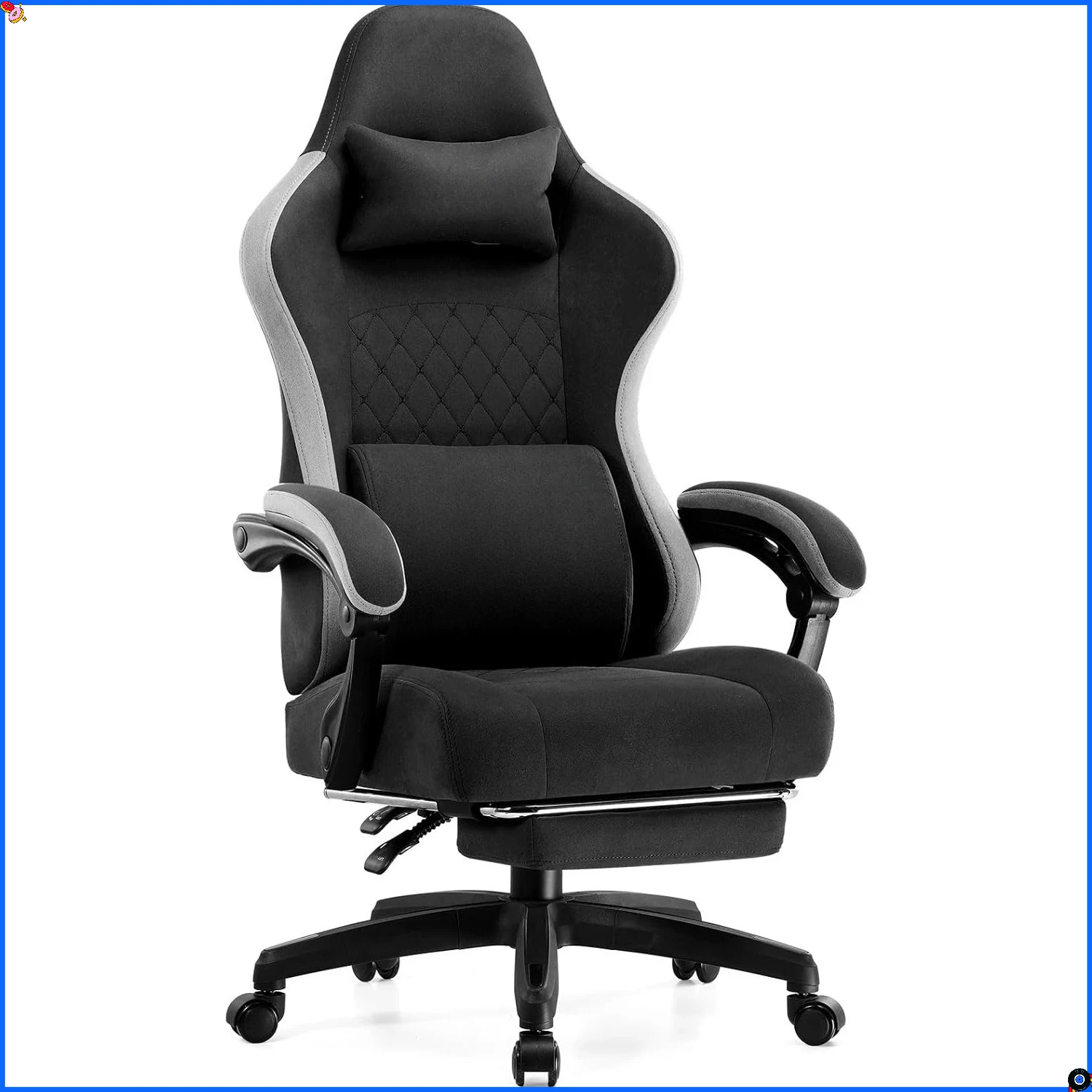 Krzesło biurowe z podnóżkiem, wysokie oparcie z tkaniny, podparcie lędźwiowe z sprężynami kieszeniowymi, ruchome podłokietniki, 54,6 cm głębokość x 50,8 cm szerokość x 130 cm wysokość