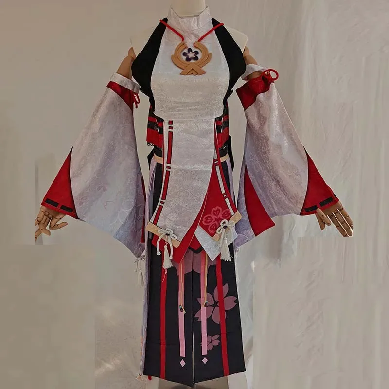 여성용 야에 미코 코스프레 의상 자카드 원단 애니메이션 캐릭터 의상 머리장식 반바지 및 귀걸이 포함 할로윈 파티용;3