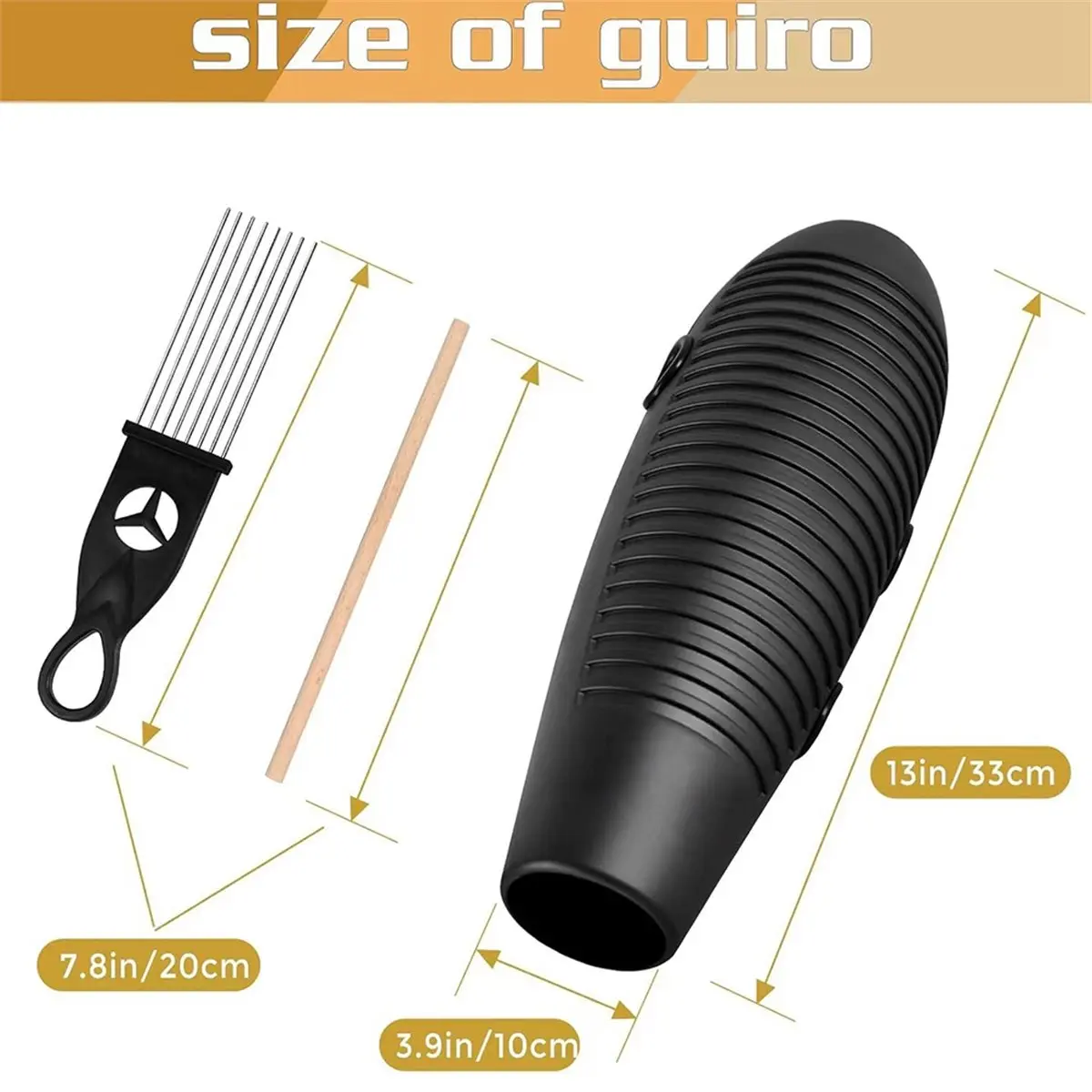 ABST Guiro Instrumento de Percusión Latina en Forma de Pez de 3.9x13 Pulgadas con 2 Raspadores de Guiro para Entrenamiento Musical