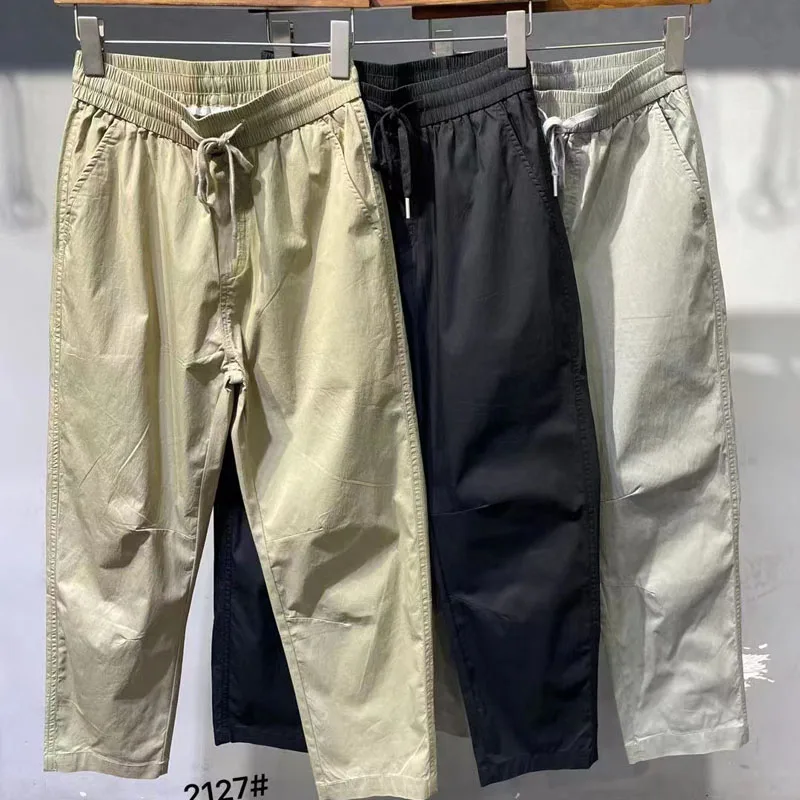 

Летние тонкие брюки из модала и ледяного шелка для мужчин: прямые, свободные, эластичные, с надписями, укороченные (до щиколотки), охлаждающие, модные, молодежные