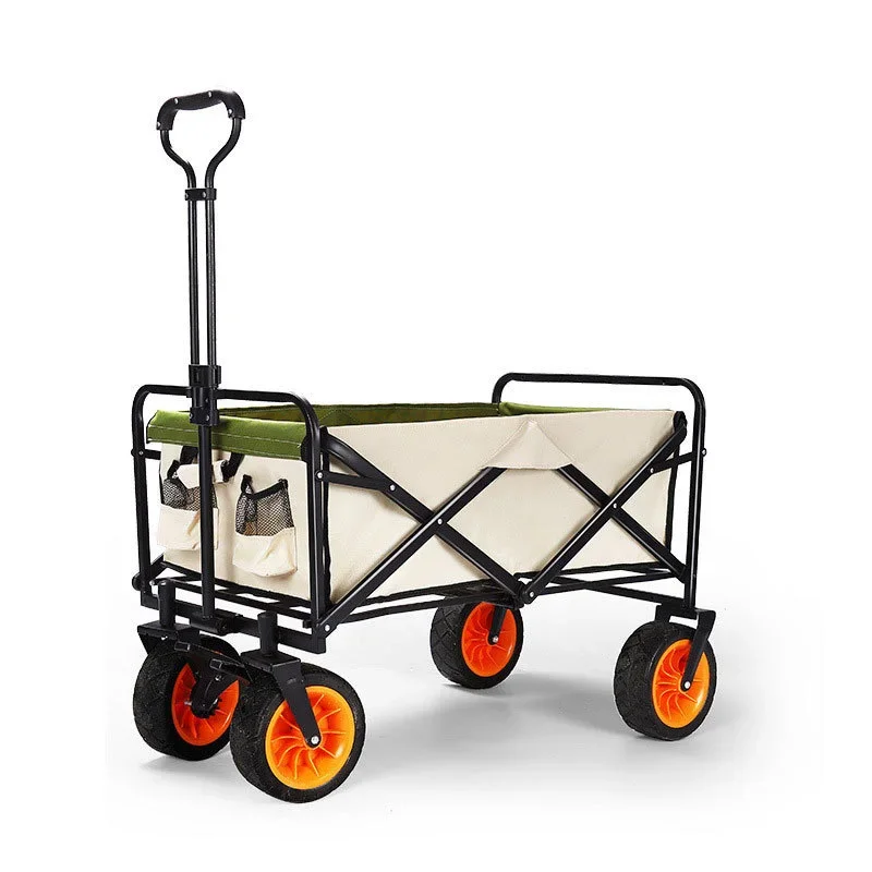 Outdoor Folding Beach Trolley Picnic Wagon Camping Travel Portable Cart With Foot Brake