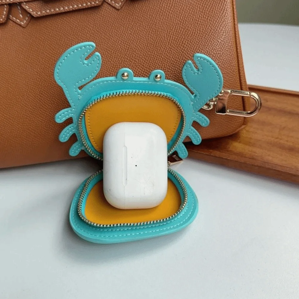 

Cartoon Crab Coin Purse Keychain Zipper Small Purse Crab PU Leather Pendant Backpack Hanger Cute Earphone Bag Outdoor