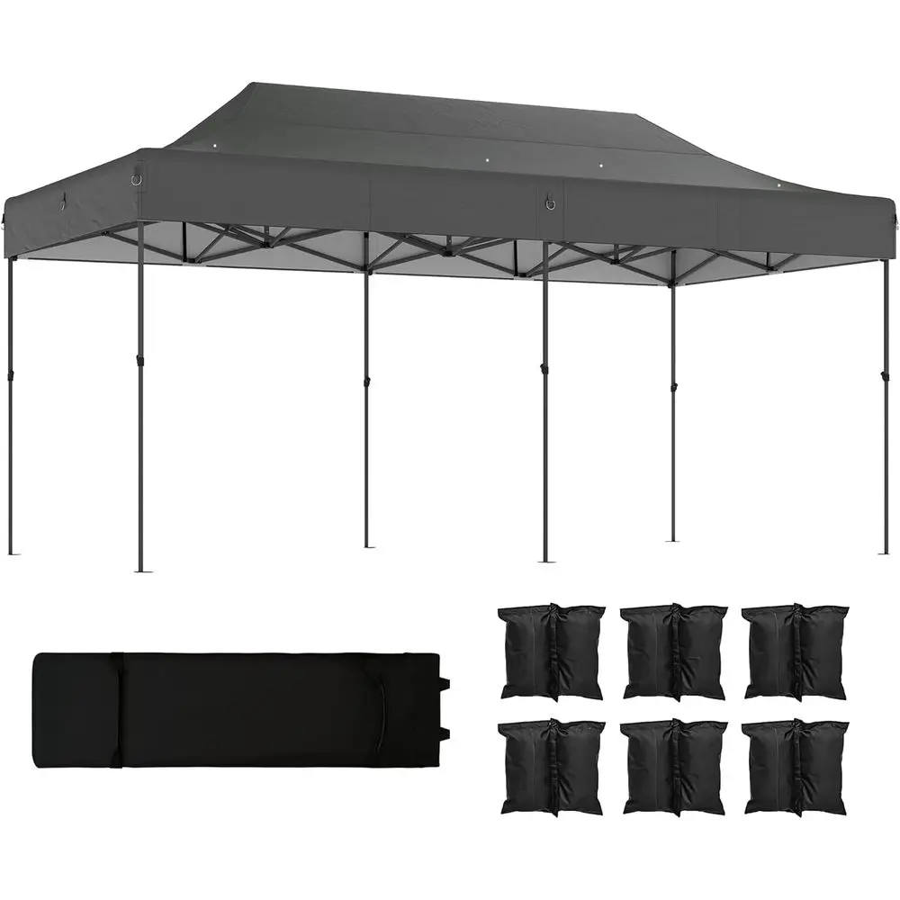 

Портативный уличный шатер 10x20 Heavy-Duty UP50+ с колесной сумкой, мешками с песком и регулировкой высоты для мероприятий и кемпинга