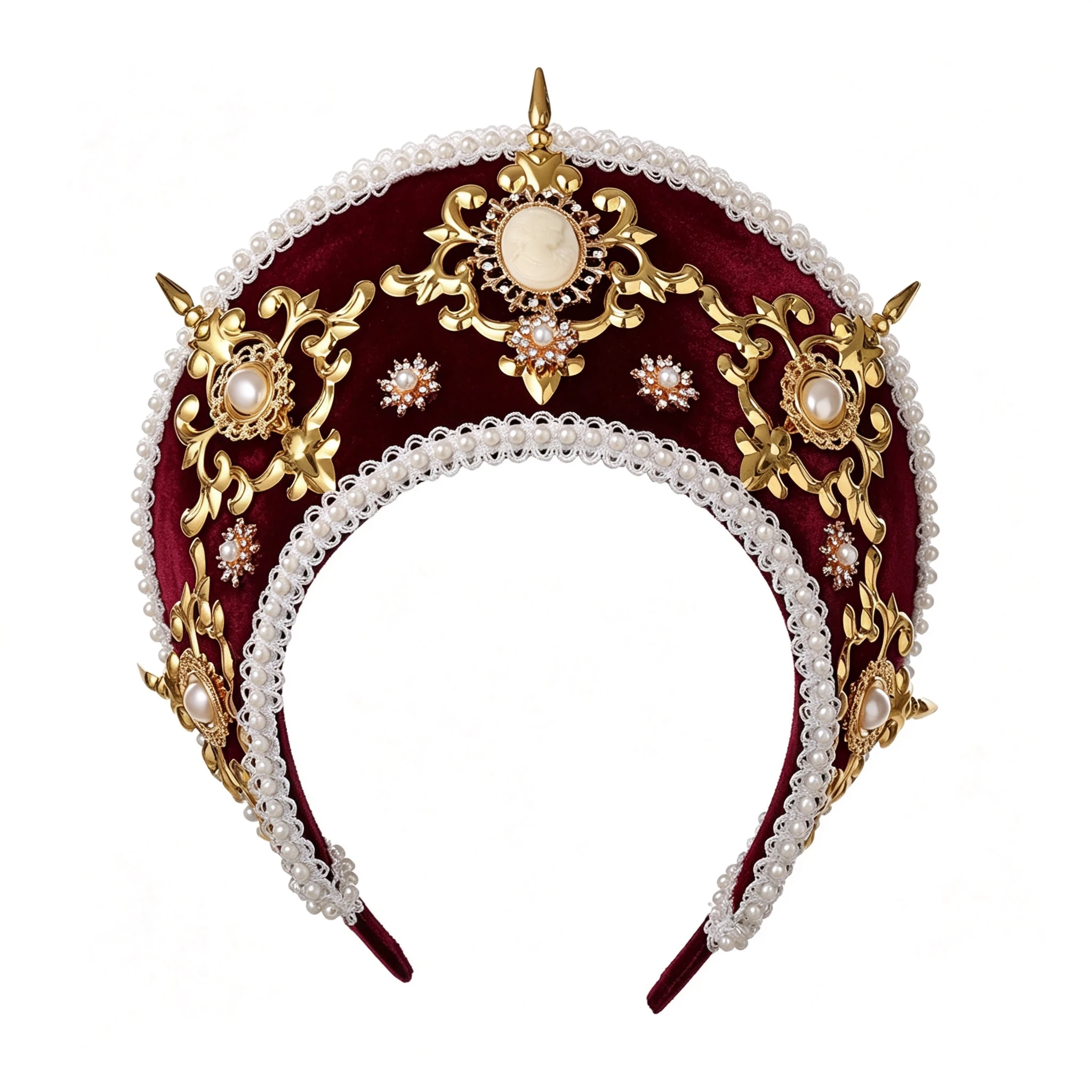 Renaissance Headband Tudor Crown Women Halloween Costume Anne Boleyn Royal French Hood Cosplay Headpiece
